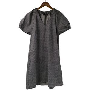 Abbey Glass Dress Puff Sheath Shift V Neck Mini Houndstooth Puff Sleeve Pockets